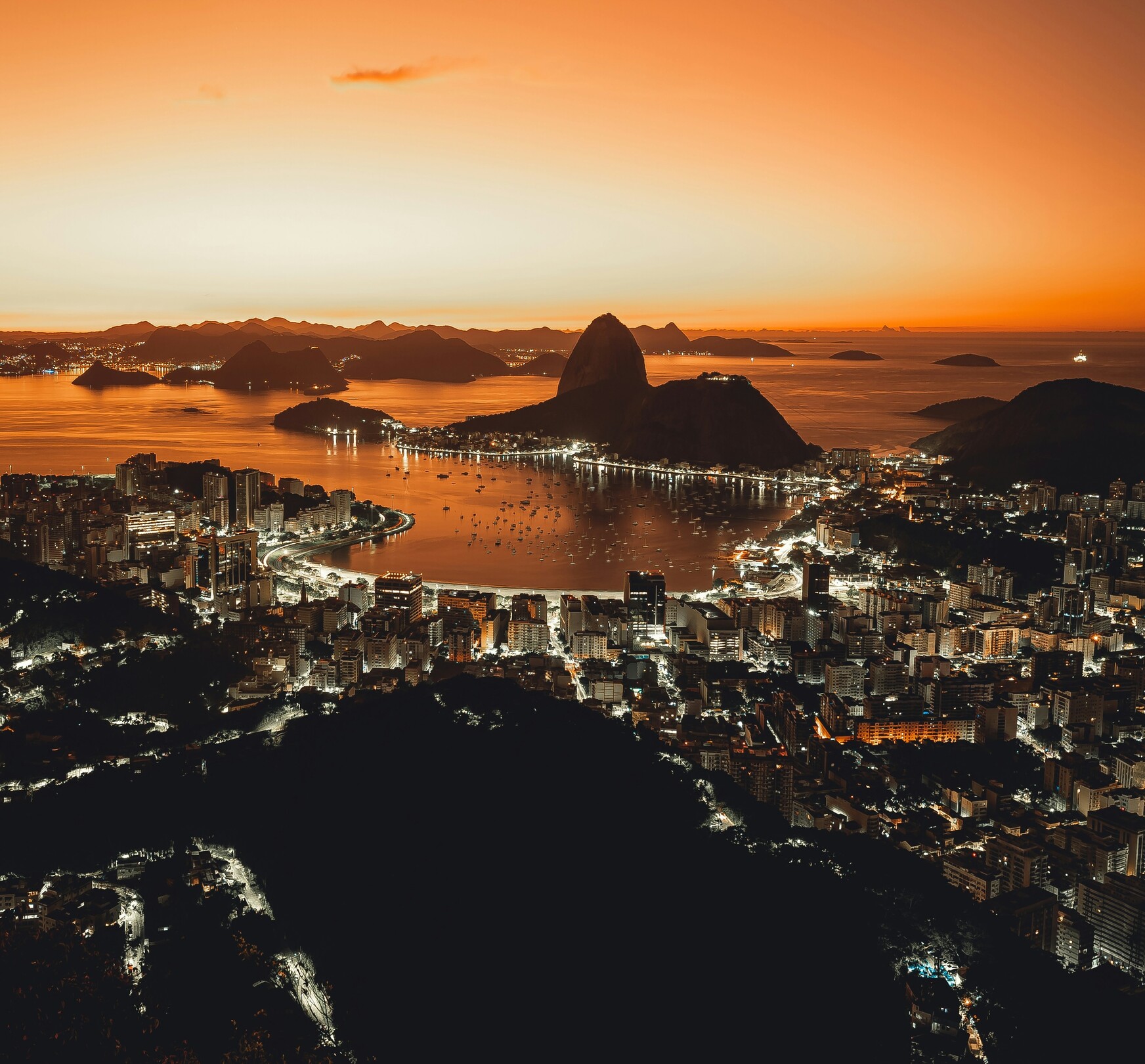 Rio de Janeiro, Brazil at dusk / sunset / night feature