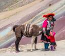 Local people crossing Rainbow Mountain