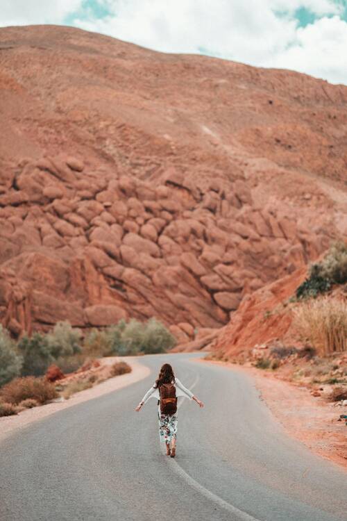 Woman on road in Morocco 