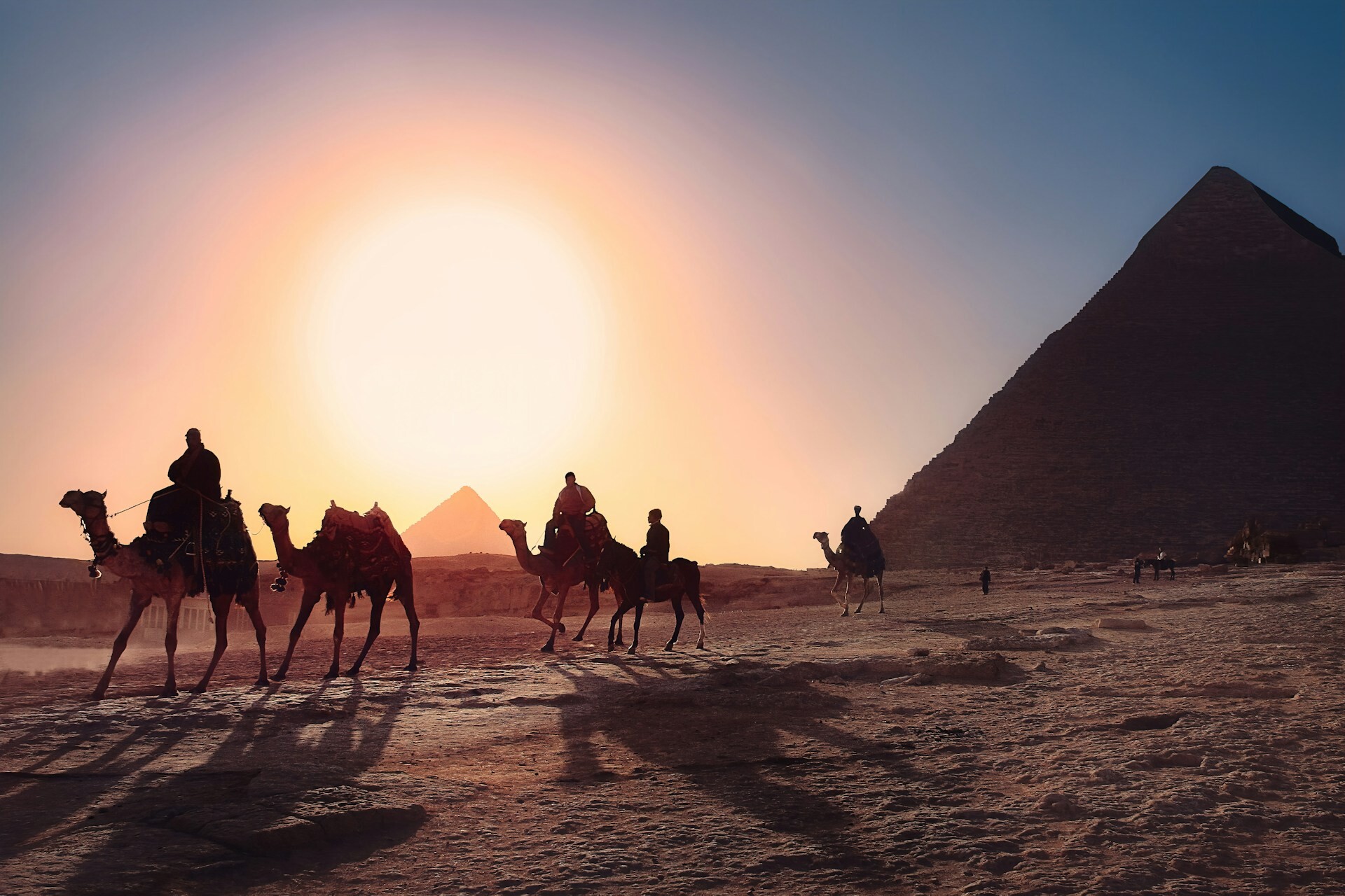 Cairo / Giza Egypt pyramids at sunset feature