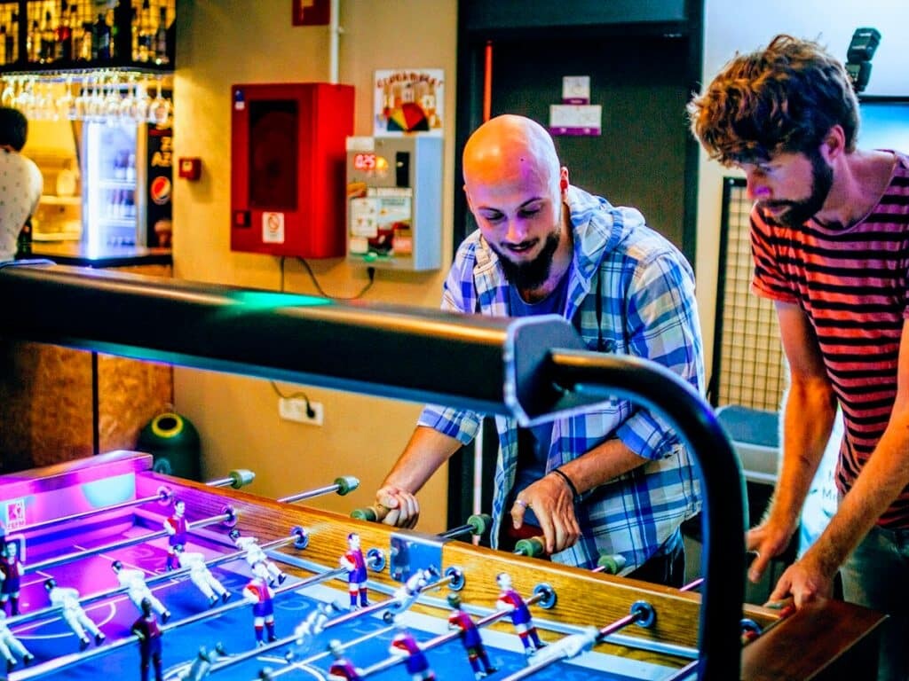 Table football at Purple Nest Hostel, Valencia