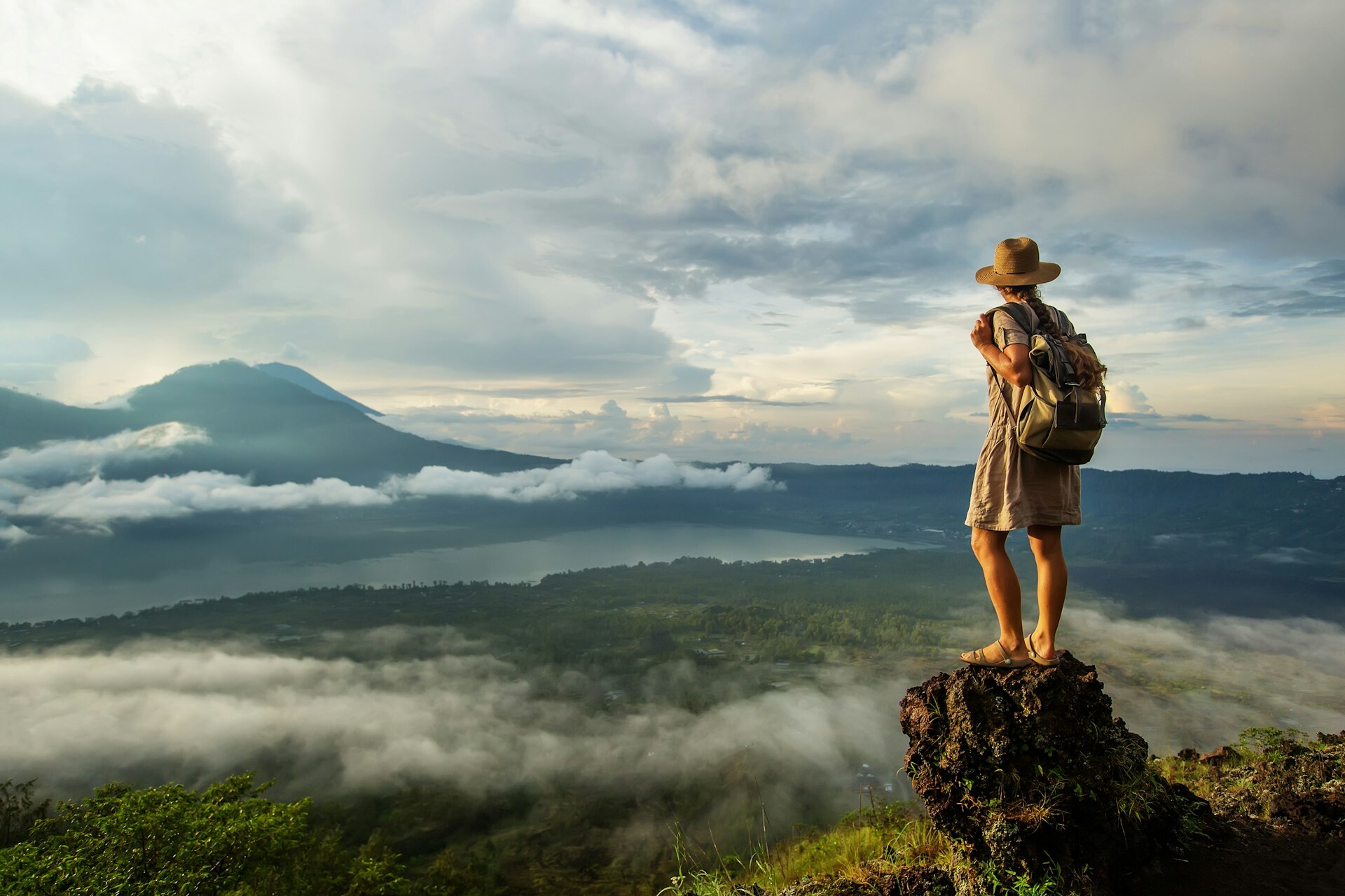 Woman and Mount Batur